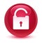 Unlock icon glassy pink round button