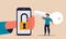 Unlock internet with key on phone and confidential secret blocked. Private finance data and guard vector illustration concept.