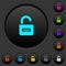 Unlocked combination lock with center numbers dark push buttons with color icons