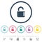 Unlocked combination lock with side numbers flat color icons in round outlines