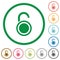 Unlocked round padlock flat icons with outlines