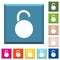 Unlocked round padlock white icons on edged square buttons