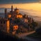 Unlocking AI\'s Italian Magic: Summer Sunset Enchants with Cottage, River, Medieval Village, and Castle