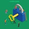 Unlocking lock data security entrance flat isometric vector 3d