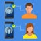 Unlocking smartphone with biometric facial identification, Biometric identification, Facial Recognition System Concept