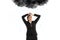 Unlucky businesswoman with a black cloud full of rain over her head