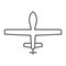 Unmanned aerial thin line icon, military and vehicle, drone sign, vector graphics, a linear pattern on a white