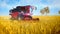 Unmanned grain harvester combine working on the agricultural field - industrial 3D illustration