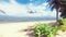 An unmanned passenger air taxi lands on a tropical beach. The concept of the future driverless taxi. 3D Rendering