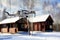 Unmanned quadcopter flies in the village, winter