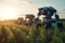 Unmanned robot working in agricultural field. Generative AI