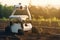 Unmanned robot working in agricultural field. Generative AI