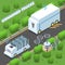 Unmanned Trucks Isometric Composition