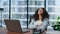 Unmotivated office worker tired of monotony routine closeup. Girl leaning chair