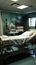 An unoccupied hospital room contains a lone bed, devoid of human presence.