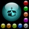Unpack from box icons in color illuminated glass buttons