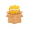Unpack, package unboxing template. Box Open. Vector stock illustration.