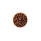 Unpeeled Cedar nuts in wooden bowl on white background, top view.  Whole Pine kernel nuts. Design element. Healthy eating. Natural