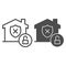 Unprotected building emblem and open lock line and solid icon, smart home symbol, property safety and protection vector