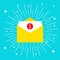 Unread mail notification with number marker. Email icon. Shining sparkle effect. Yellow paper envelope. Open letter template. New