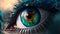 unreal colorful eye of fantastic woman, close-up, neural network generated art