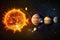 unreal fantastic scheme of the solar system with the sun and planets in space