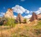 Unreal world of Cappadocia. Deep blue sky in the Uchisar Castle neighborhood. Sunny morning scene of Uchisar village outskirts, di