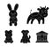 An unrealistic black animal icons in set collection for design. Toy animals vector symbol stock web illustration.