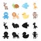 An unrealistic black,cartoon animal icons in set collection for design. Toy animals vector symbol stock web illustration