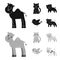 An unrealistic black,monochrom animal icons in set collection for design. Toy animals vector symbol stock web