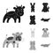 An unrealistic black,monochrome animal icons in set collection for design. Toy animals vector symbol stock web