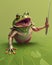 Unrealistic Frog holding a pointer or stick with an open mouth. Generative AI illustration