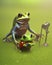 Unrealistic mother frog with son. Generative AI illustration