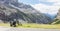 Unrecognisable motorcycle and driver in the Alps