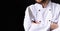 Unrecognizable Chef Holding Knife Standing On Black Background, Cropped, Panorama