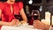 Unrecognizable Couple Holding Glasses Having Dinner In Restaurant, Panorama, Cropped