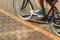 Unrecognizable Cyclist Rides A Bicycle Path Motion Blur. Point Of View Shot