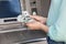 Unrecognizable Female Counting Dollar Money Cash Near ATM Machine