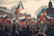 Unrecognizable Generic Crowd Cheering with Dutch Flag. Generative AI