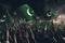 Unrecognizable Generic Crowd Cheering with Pakistani Flag. Generative AI