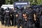 Unrecognizable heavily armed police and gendarmerie officers on a protest - Sofia, Bulgaria on September 2, 2020