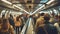 Unrecognizable people on escalator in underground train station. public transport travel concept .ai generated