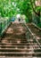 Unrecognizable people going up steep old McElhone stairs in Woolloomooloo Sydney NSW Australia