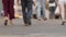 Unrecognizable people walking street. Blurred persons walking sidewalk city abstract. Sidewalk street people anonymous