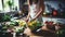 Unrecognizable woman cooking healthy food, promoting balanced diet and healthy lifestyle.