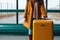 Unrecognizable woman with suitcase standing at the airport, Generative AI