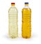 Unrefined cold-pressed and refined sunflower oil in two bottles