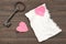 Unrequited Love Concept. Vintage Key, Two Crumpled Heart, Blank