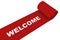 Unrolled Red Carpet with Welcome Sign. 3d Rendering