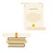 Unrolled and rolled diploma paper icon with stamp and books